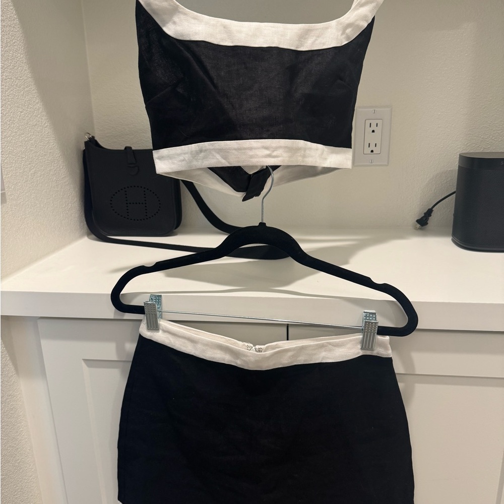 Reformation Black and White Two-Piece Crop Top and Mini Skirt Set - Picture 4 of 5
